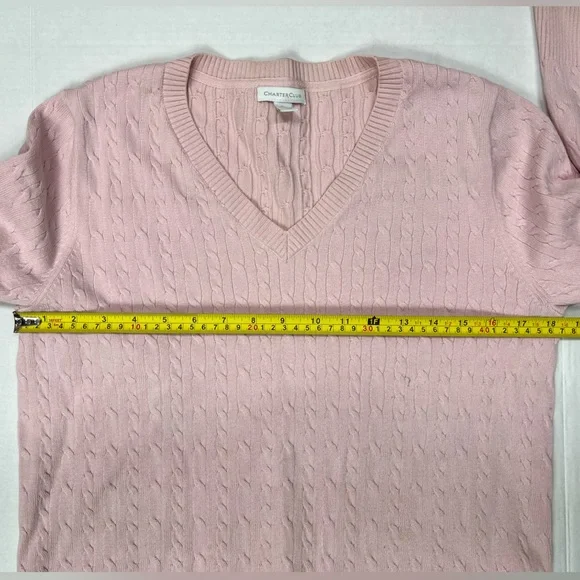 Vintage Pink Cable Knit Sweater 90s Charter Club Knitted V Neck Blouse Crewneck - Picture 13 of 17